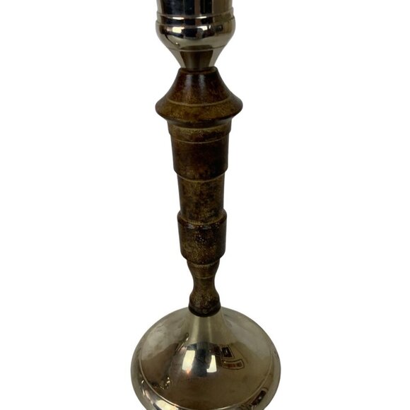 Vintage Chrome Cast Metal Taper Candleticks Holders Pair Silver Brown Home Decor - Picture 6 of 8